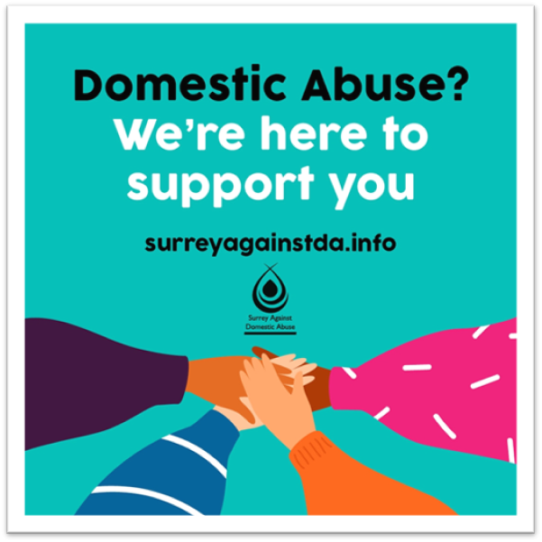 Surrey Against Domestic Abuse logo linking to the Healthy Surrey website in a new window.